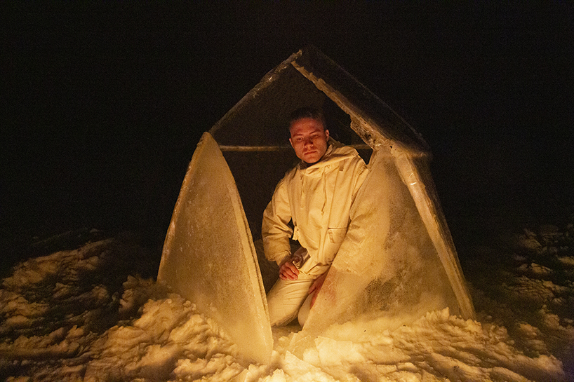 nikolas and lukas bentel construct the geodesic igloo from triangular sheets of ice designboom