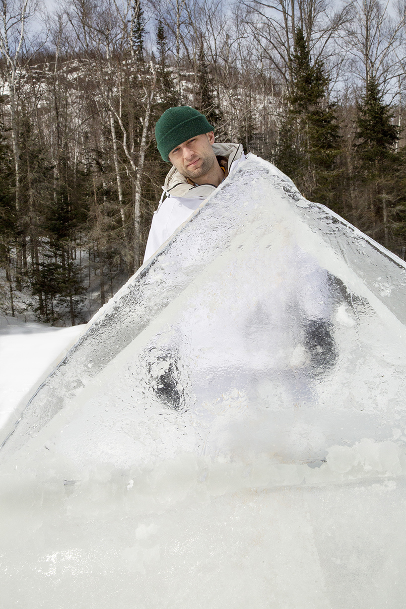 nikolas and lukas bentel construct the geodesic igloo from triangular sheets of ice designboom