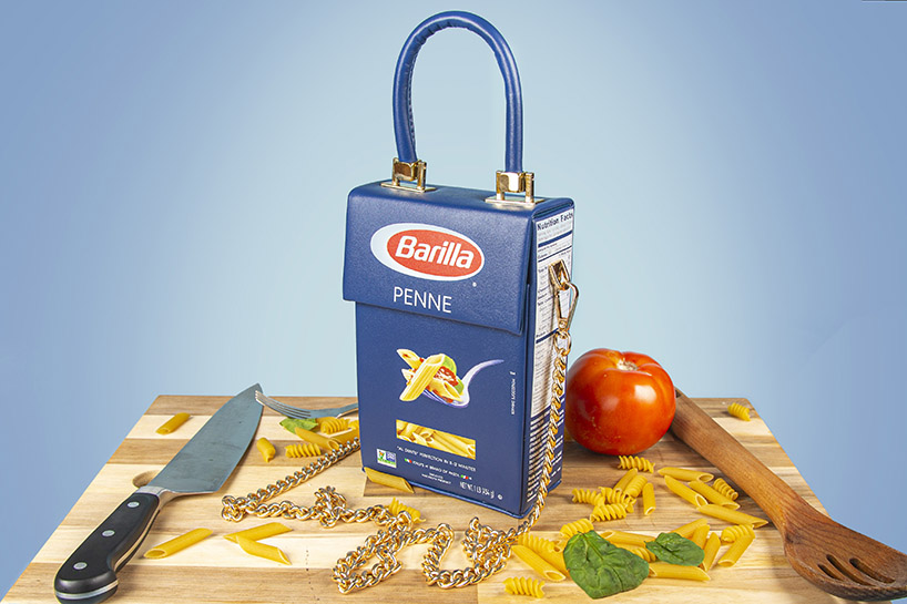 nik bentel transforms classic box of pasta into trendy mini fashion bag