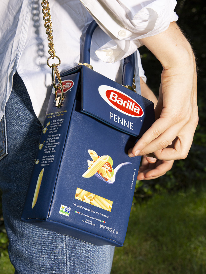 nik bentel transforms classic box of pasta into trendy mini fashion bag