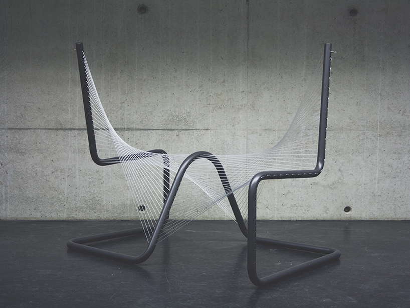 clara schweers designs minimal two-seat saitens steel chair