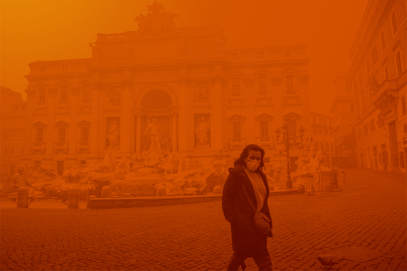 'corome virus' depicts the deserted streets of rome in a dystopian orange haze designboom