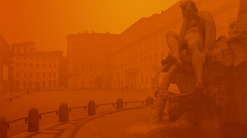 'corome virus' depicts the deserted streets of rome in a dystopian orange haze designboom
