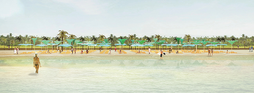 kim min jae architects proposes shape-shifting flower parasols for beach dwellers