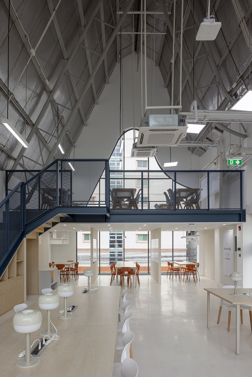 three asymmetrical curved gable roofs top ASWA’s community hub in thailand