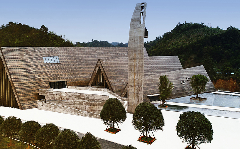 west-line studio's triangular-shaped cultural center in china pays homage to shui people