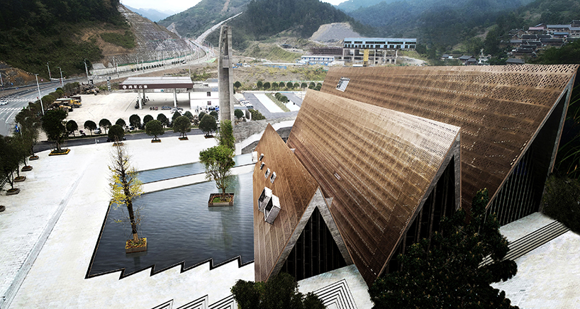 west-line studio's triangular-shaped cultural center in china pays homage to shui people