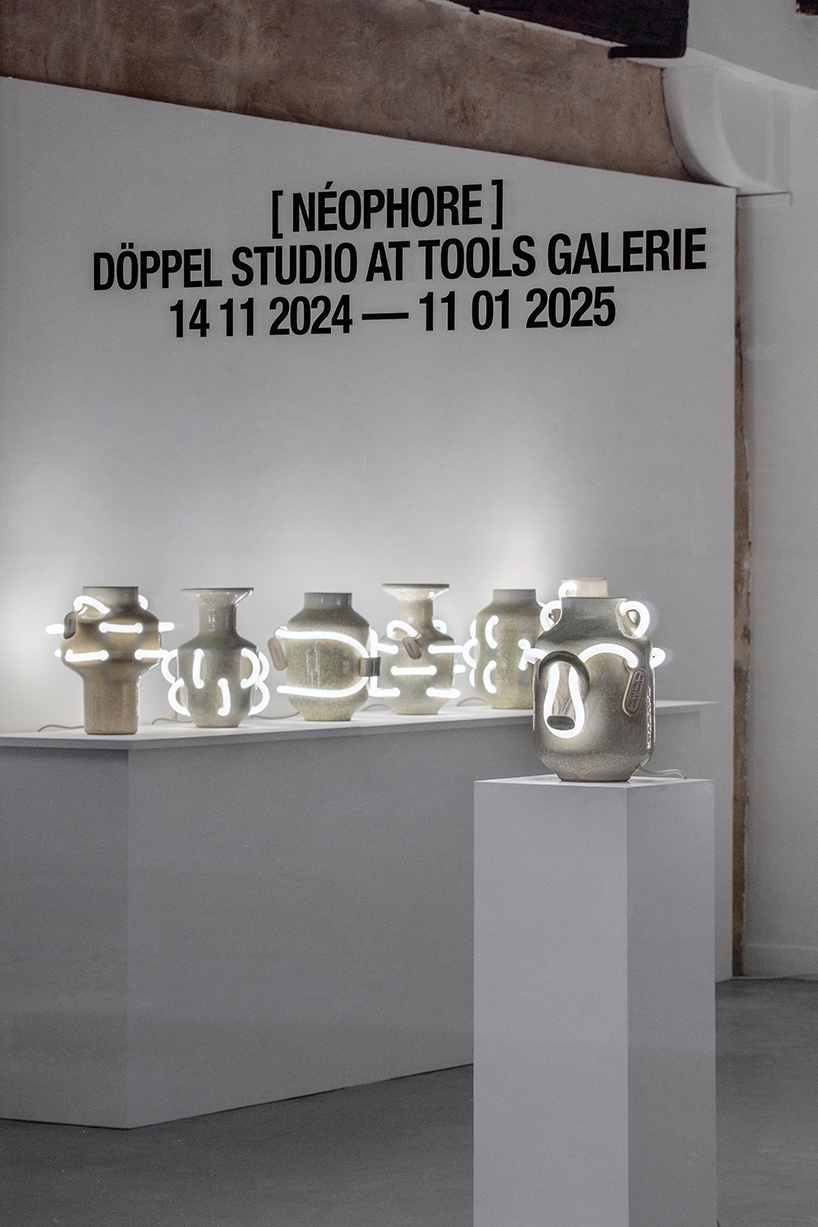 néophore series by döppel studio embeds neon lights into ceramic amphorae