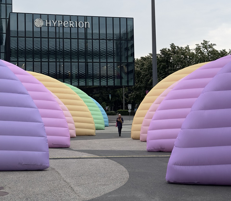 inflatable sound wave installation stretches along basel’s messeplatz for eurovision