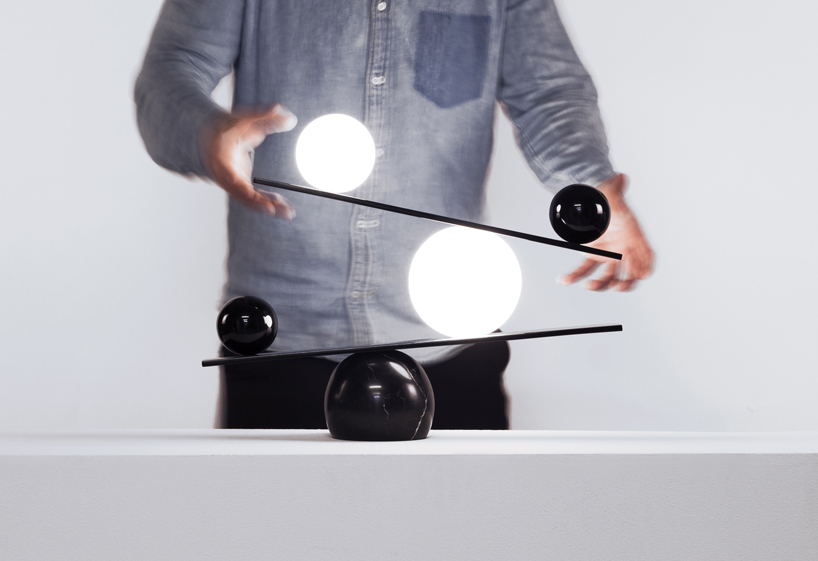 victor castanera's balance table lamp for oblure contains a harmonious tension