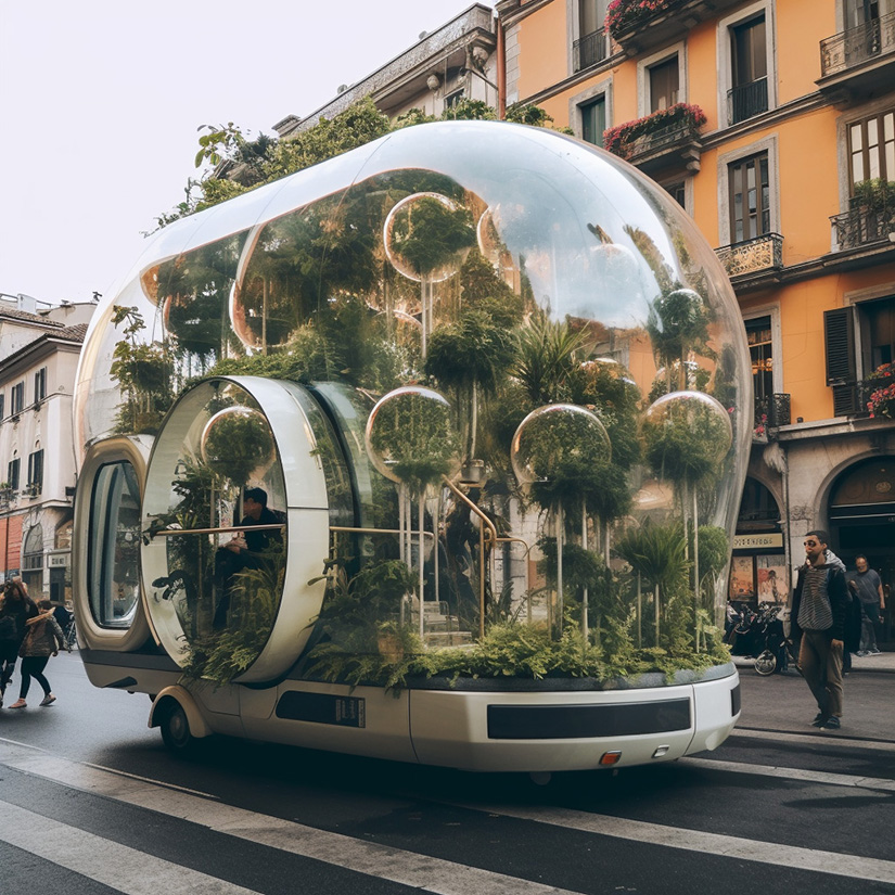 emilio alarcón's AI series reimagines intercity mobility through mobile greenhouse buses