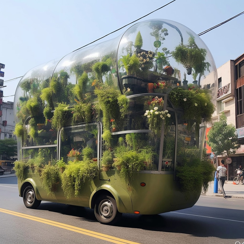 emilio alarcón's AI series reimagines intercity mobility through mobile greenhouse buses