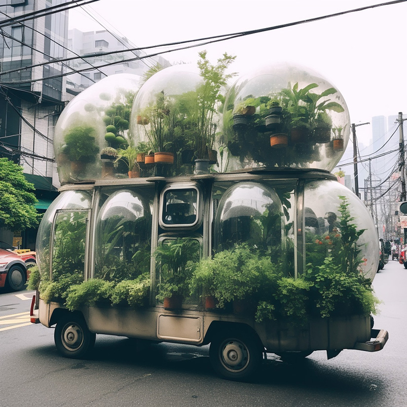 emilio alarcón's AI series reimagines intercity mobility through mobile greenhouse buses