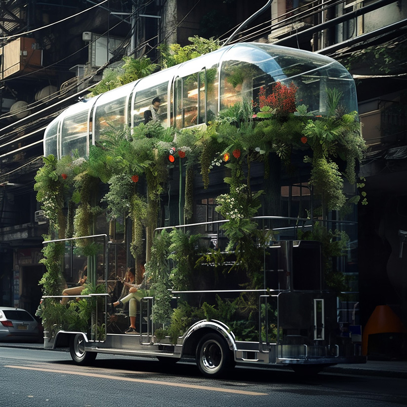 emilio alarcón's AI series reimagines intercity mobility through mobile greenhouse buses