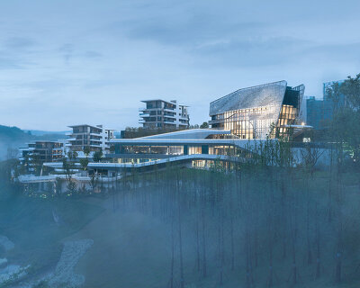 perforated metal screens wrap 10 design’s wide horizon clubhouse’s façade