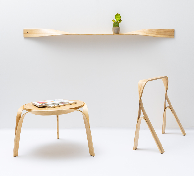 bar gantz transforms steam-bent + twisted wood into home furniture