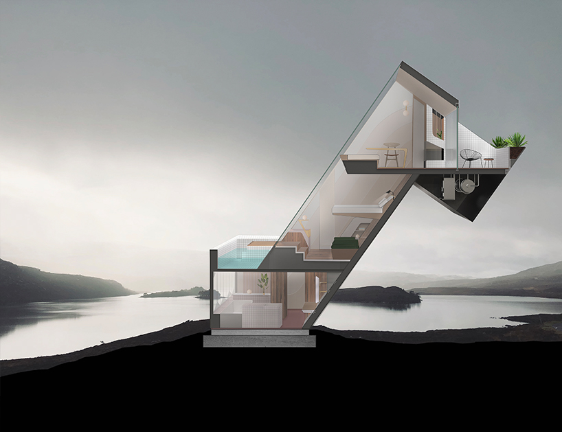 the diagonal dwelling is a luxury cabin concept by NYDE to 'defy the norms' designboom