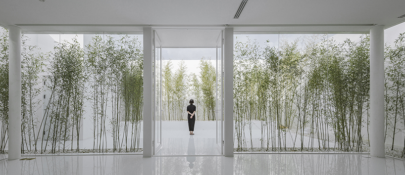 v studio's rooftop bamboo garden sits atop a busy chinese shopping mall