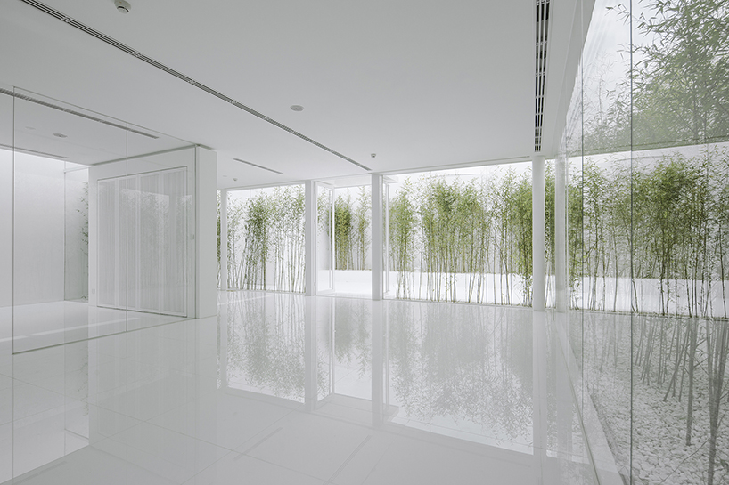 v studio's rooftop bamboo garden sits atop a busy chinese shopping mall