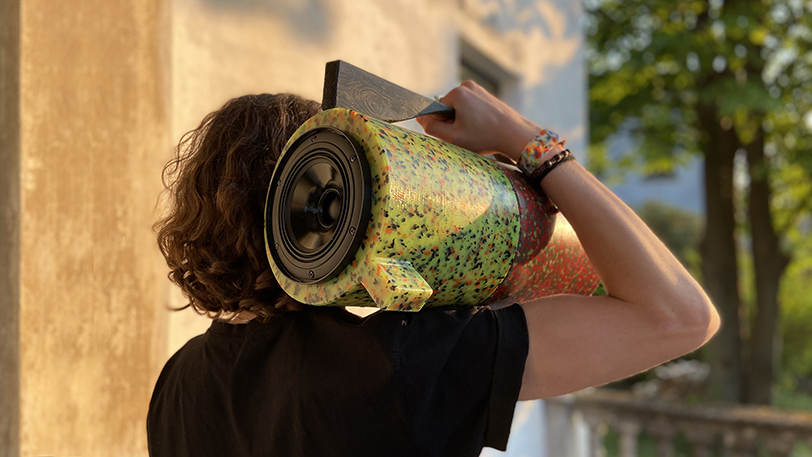 ecopixel's ghetto blaster is a bluetooth stereo made from recycled plastics designboom