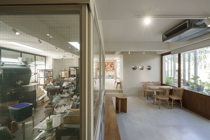 coffee beans cover sunken seating area in single origin chiangmai roastery by flat12x