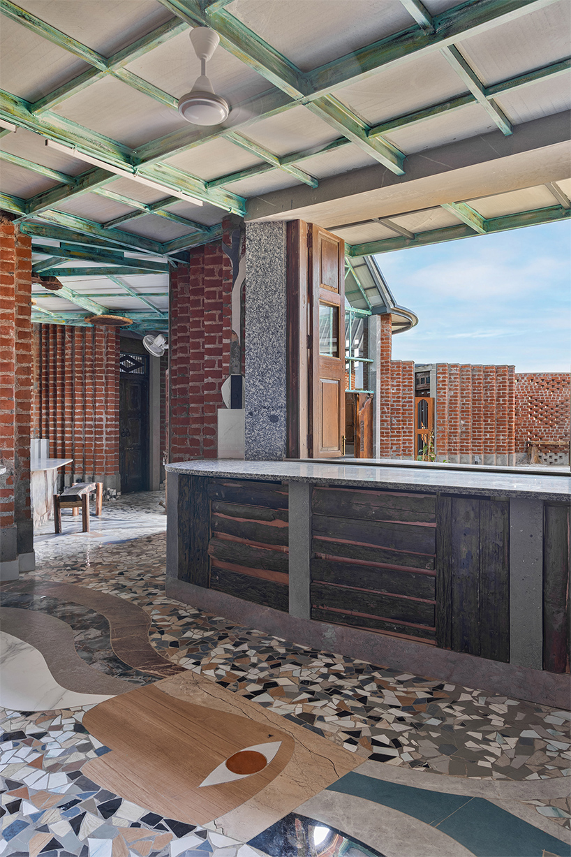 curved brick patterned walls frame farmhouse by manoj patel in india