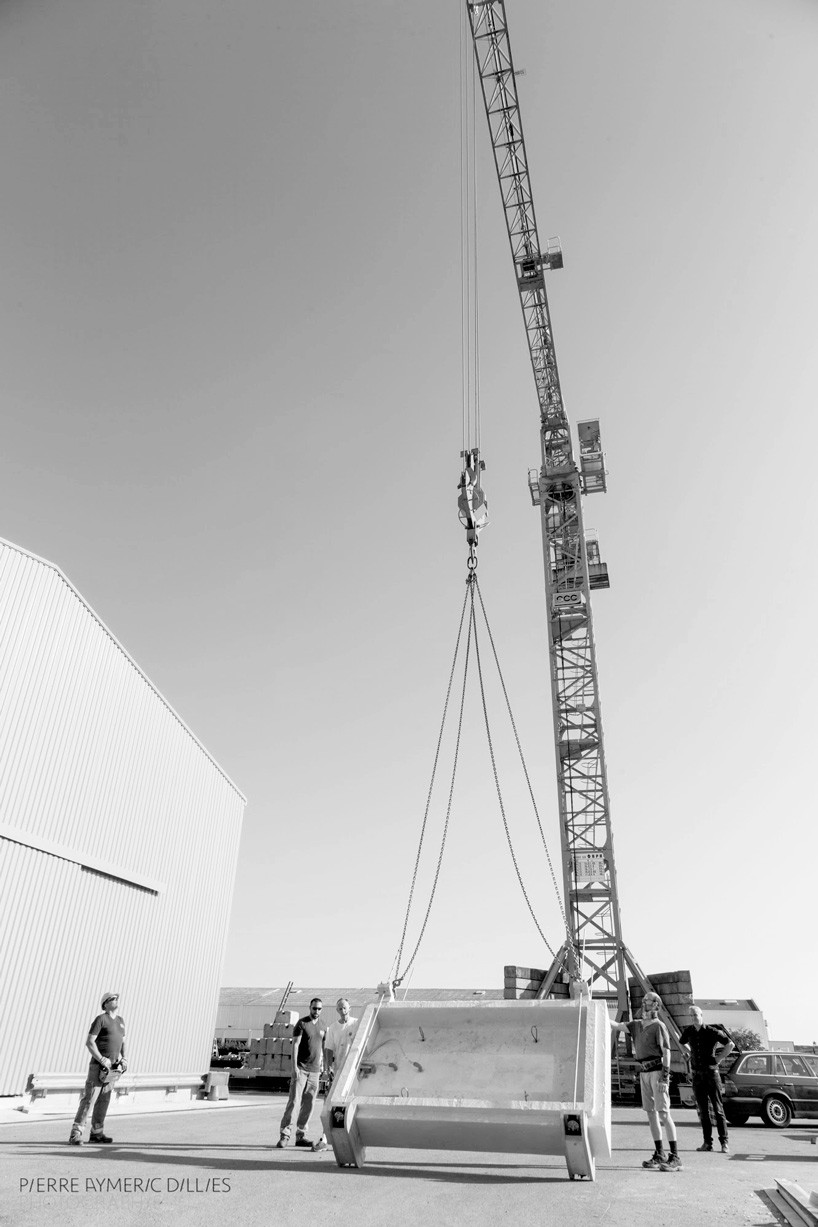 jean couvreur sculpts white concrete bench as an urban oasis