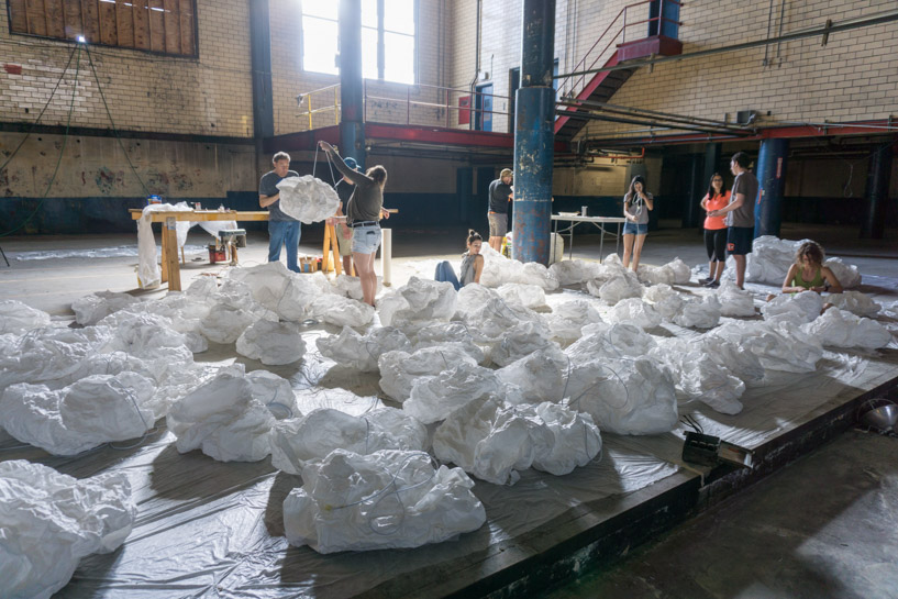 bridge's paper cloud installation empowers architects and designers from san antonio