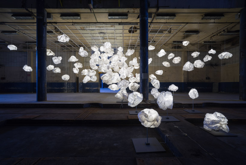 bridge's paper cloud installation empowers architects and designers from san antonio