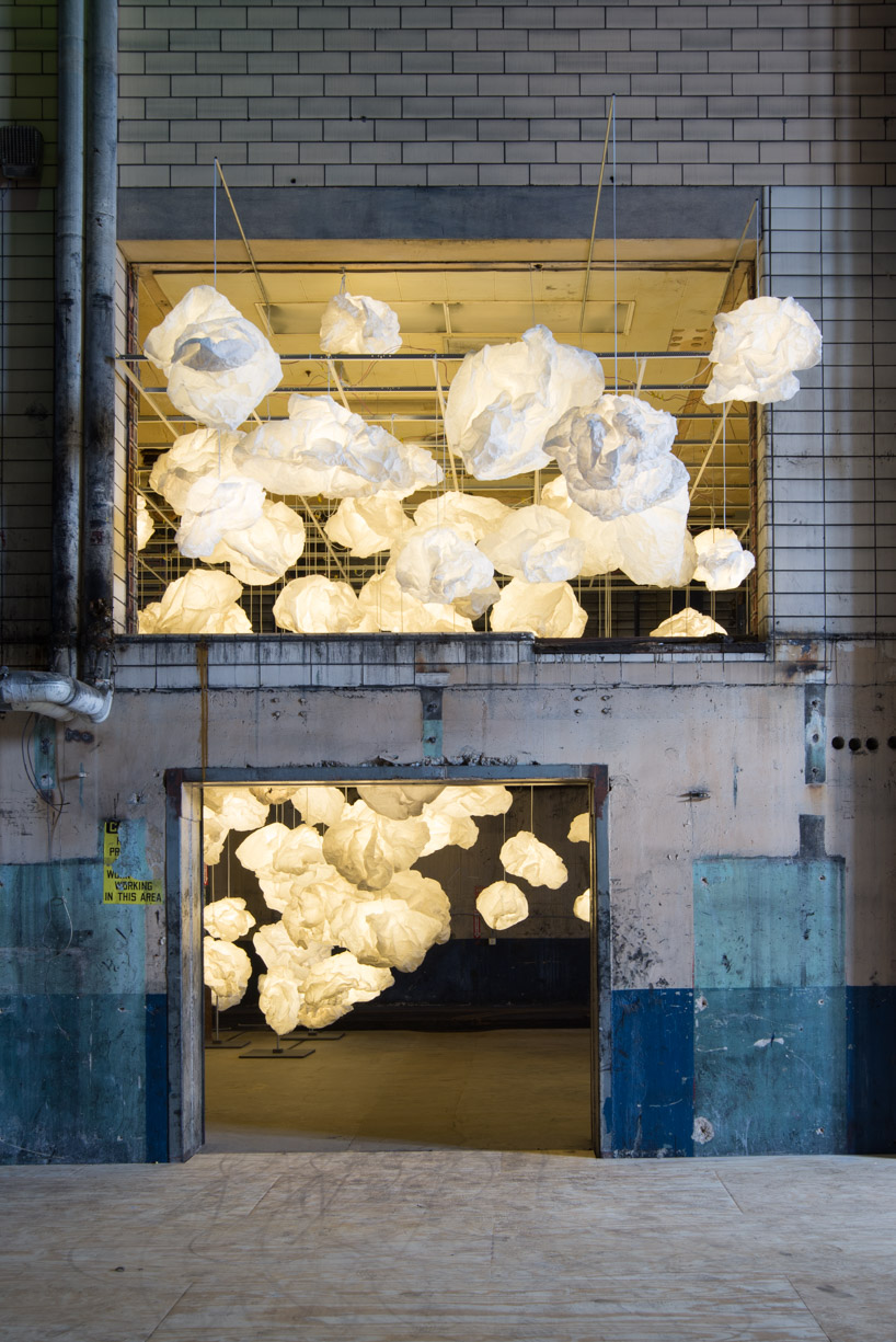 bridge's paper cloud installation empowers architects and designers from san antonio