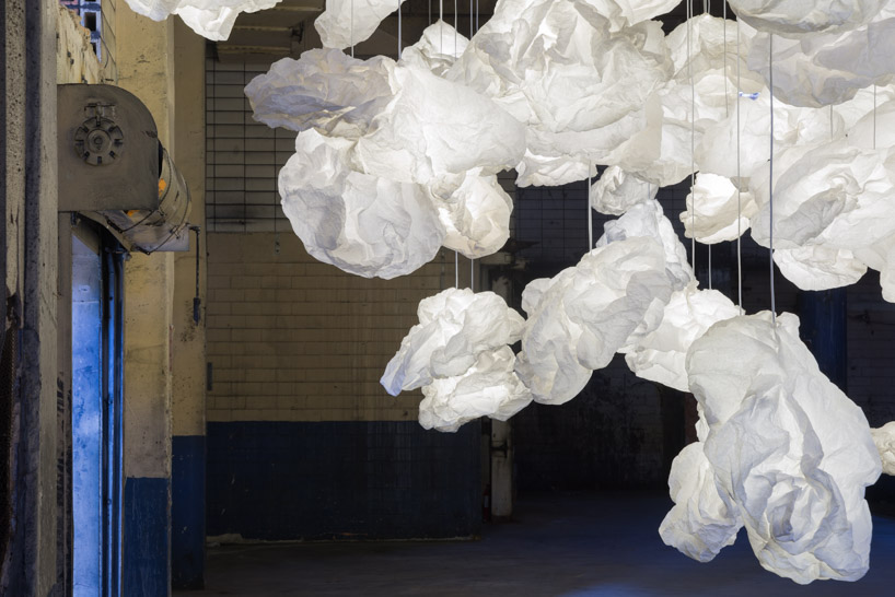bridge's paper cloud installation empowers architects and designers from san antonio