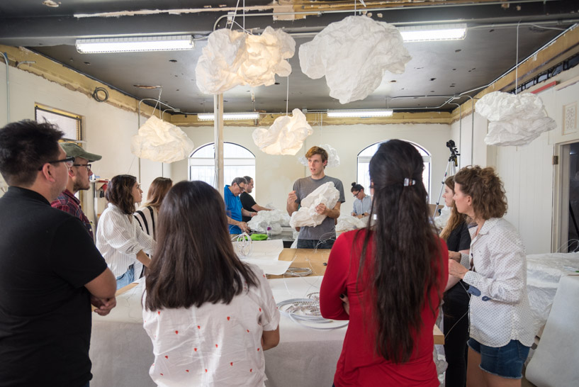 bridge's paper cloud installation empowers architects and designers from san antonio