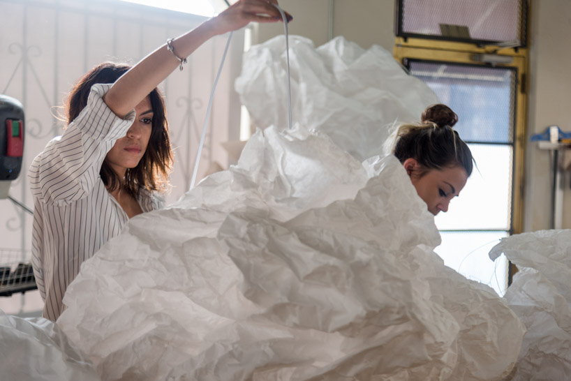 bridge's paper cloud installation empowers architects and designers from san antonio