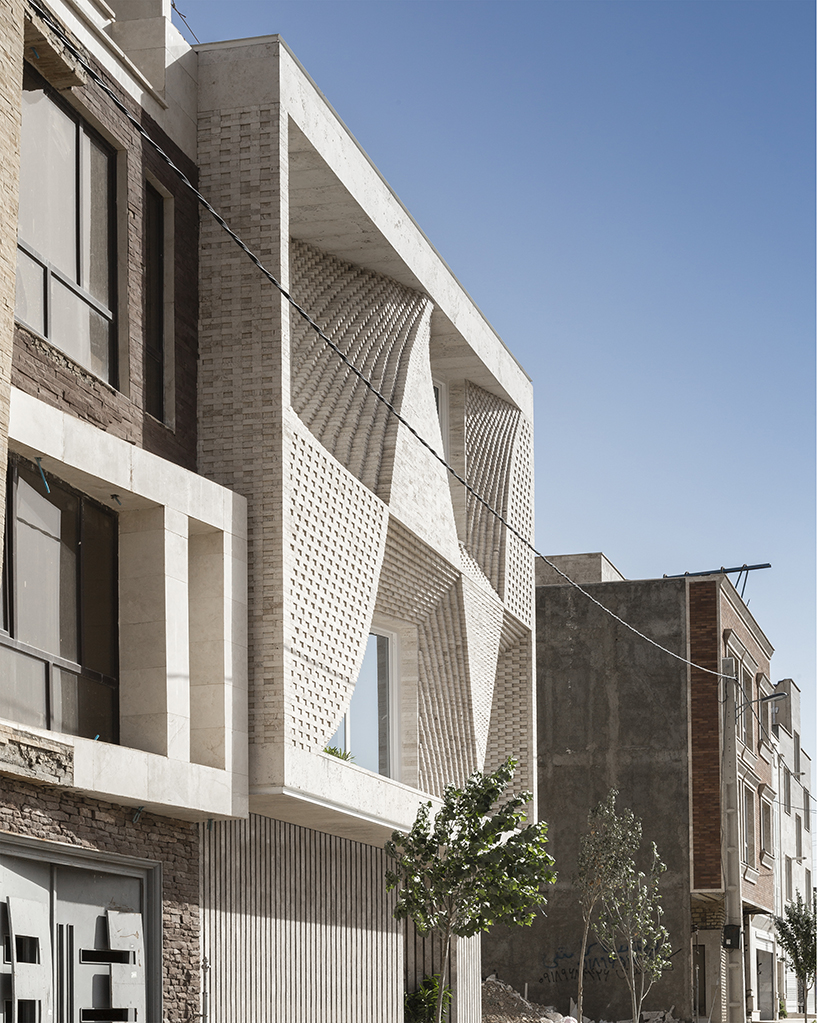 travertine building in mahallat, iran, is decorated by brick patterns ...