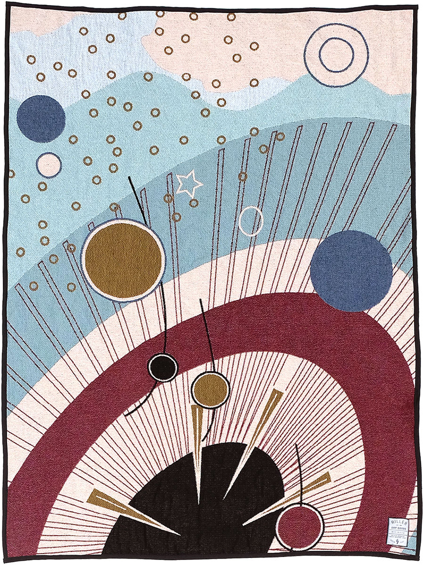 hiller dry goods converts world currencies into colorful and abstract blankets