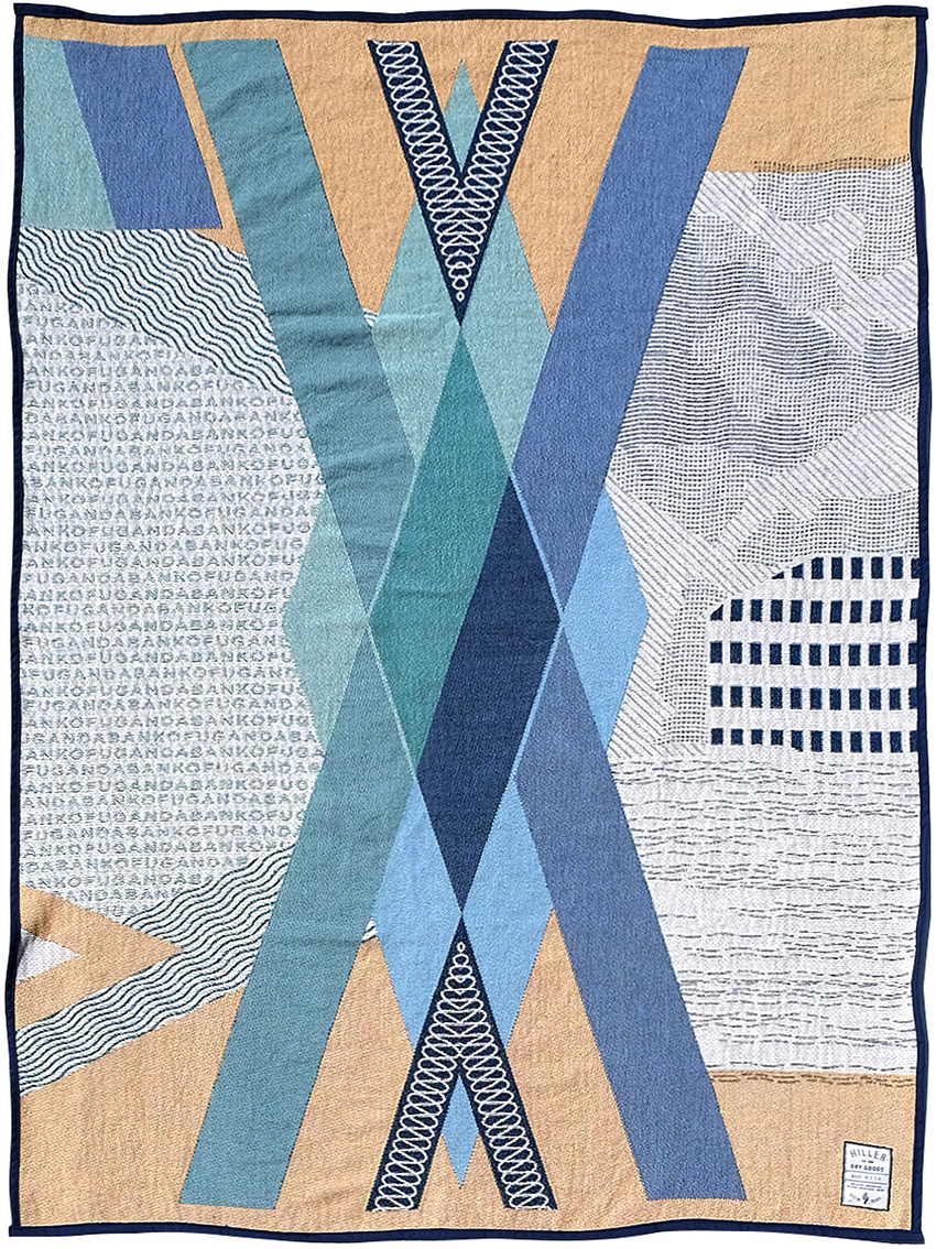 hiller dry goods converts world currencies into colorful and abstract blankets