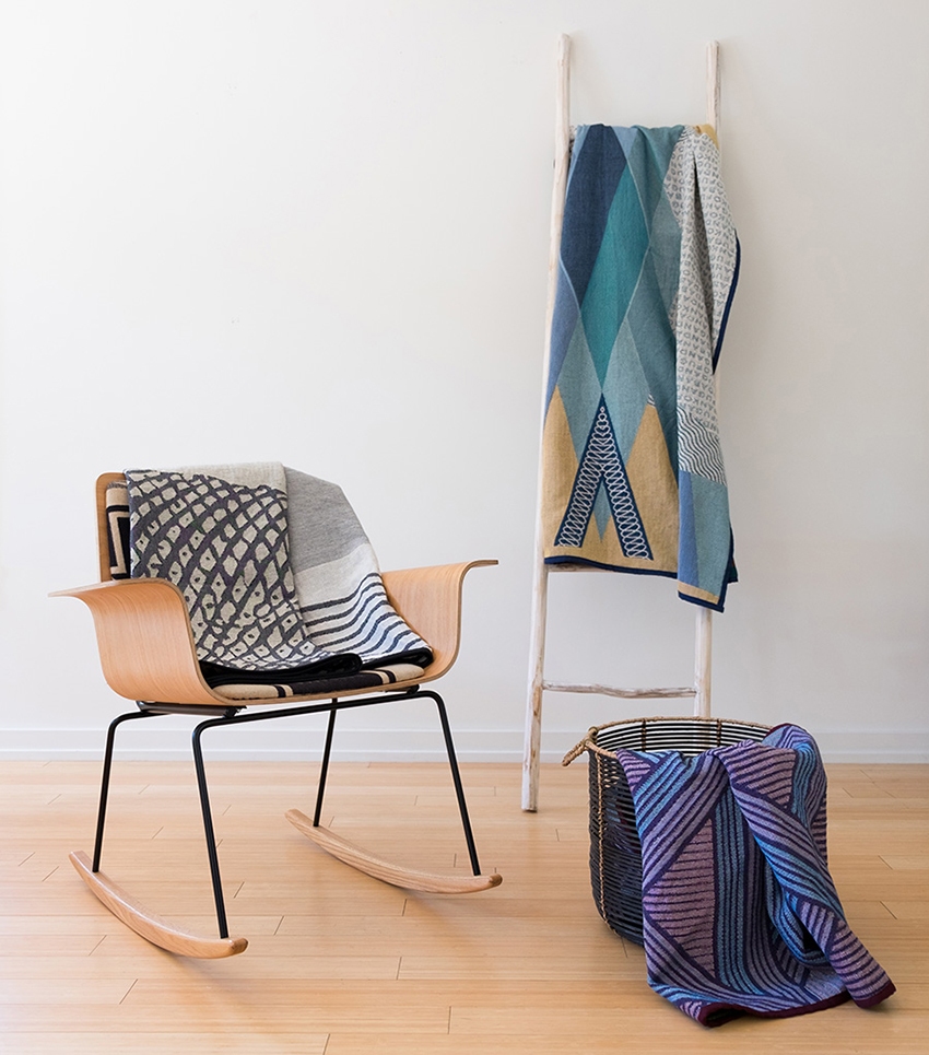 hiller dry goods converts world currencies into colorful and abstract blankets