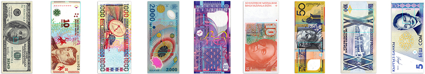 hiller dry goods converts world currencies into colorful and abstract blankets