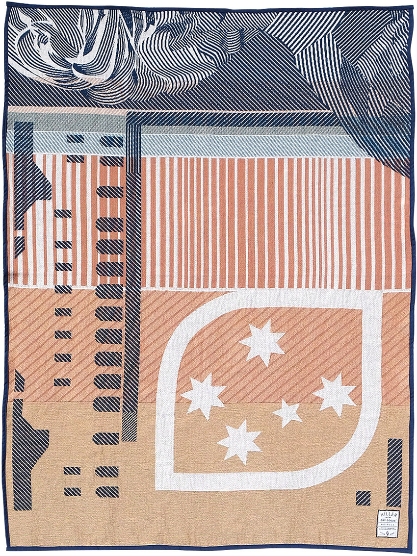 hiller dry goods converts world currencies into colorful and abstract blankets