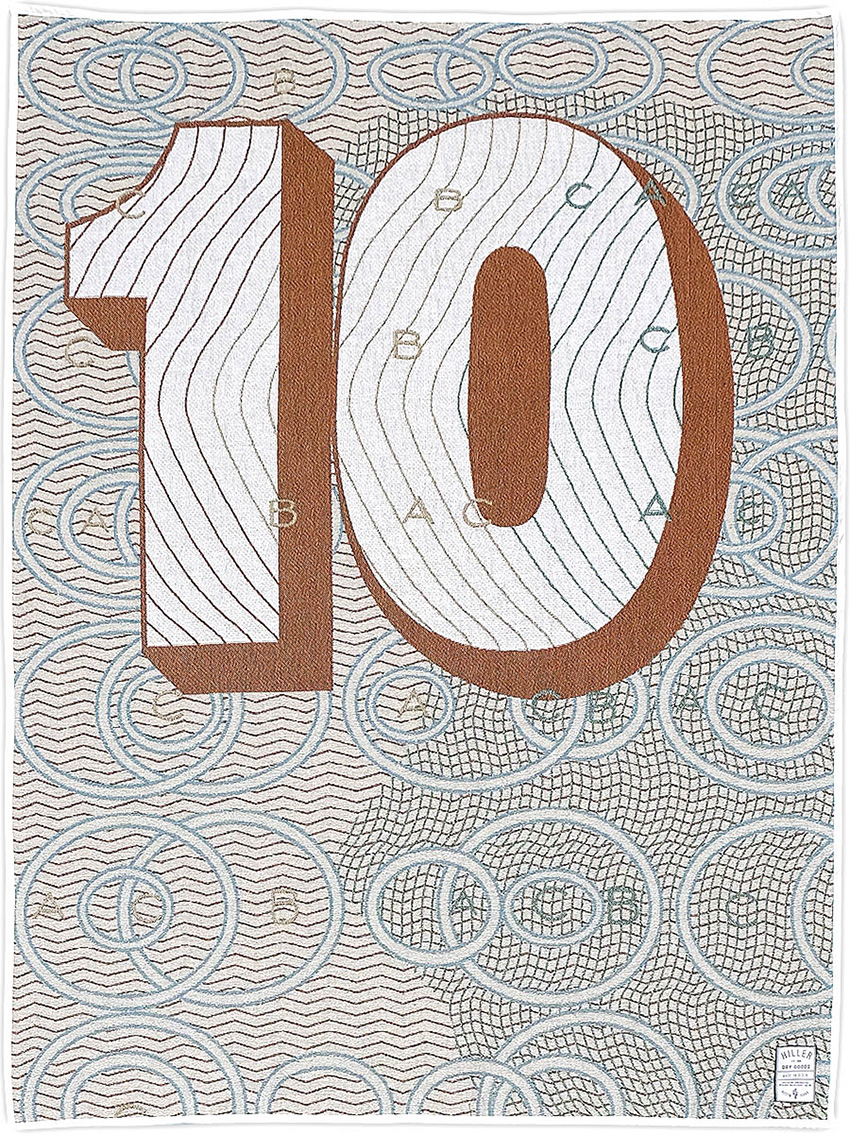 hiller dry goods converts world currencies into colorful and abstract blankets