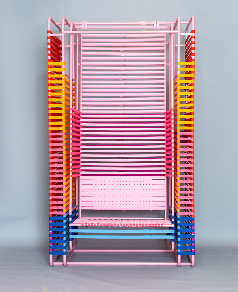 kevin hviid x GANNI develop swinging chair made of 600 multi-colored nylon bands