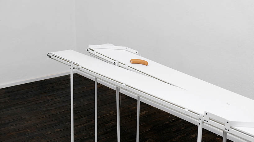 studio jephrim and jan bernstein's looping sausage takes food production in the gallery space