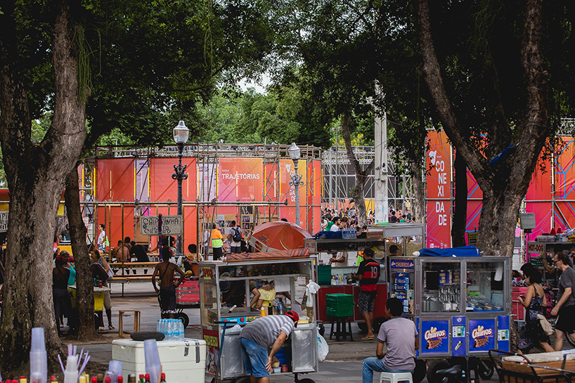 estúdio chão utilizes scaffolding to build temporary structures for festival in rio de janeiro designboom