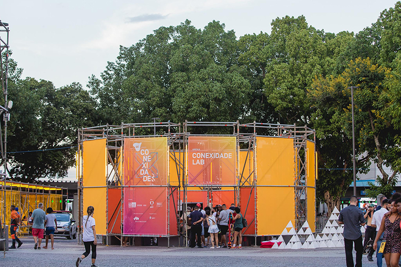 estúdio chão utilizes scaffolding to build temporary structures for festival in rio de janeiro designboom