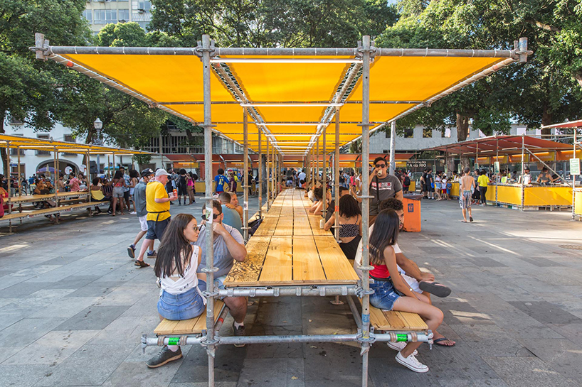 estúdio chão utilizes scaffolding to build temporary structures for festival in rio de janeiro designboom