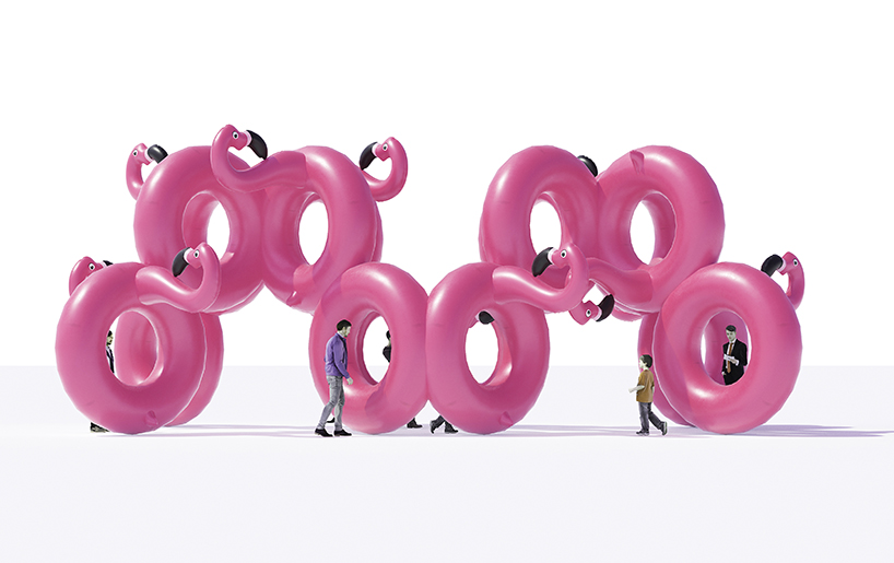 cyril lancelin uses pink flamingo inflatables in immersive installation for pinknic festival