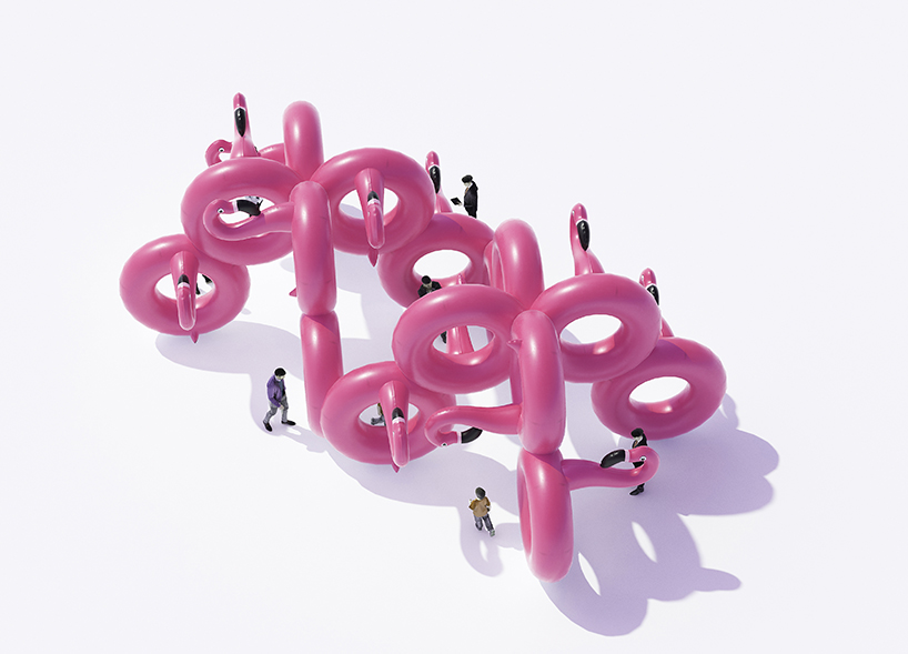 cyril lancelin uses pink flamingo inflatables in immersive installation for pinknic festival