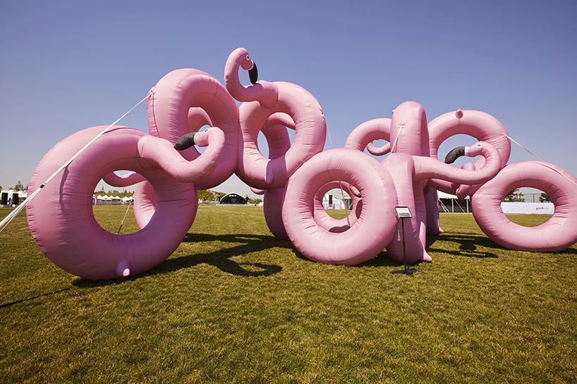 cyril lancelin uses pink flamingo inflatables in immersive installation for pinknic festival