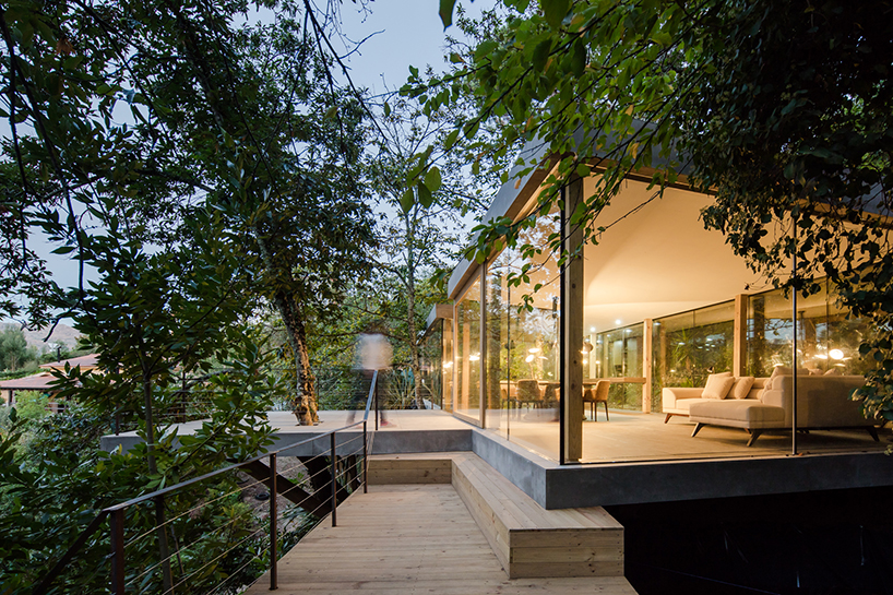 3r arquitetura's transparent house is hidden amid chestnut trees in portugal