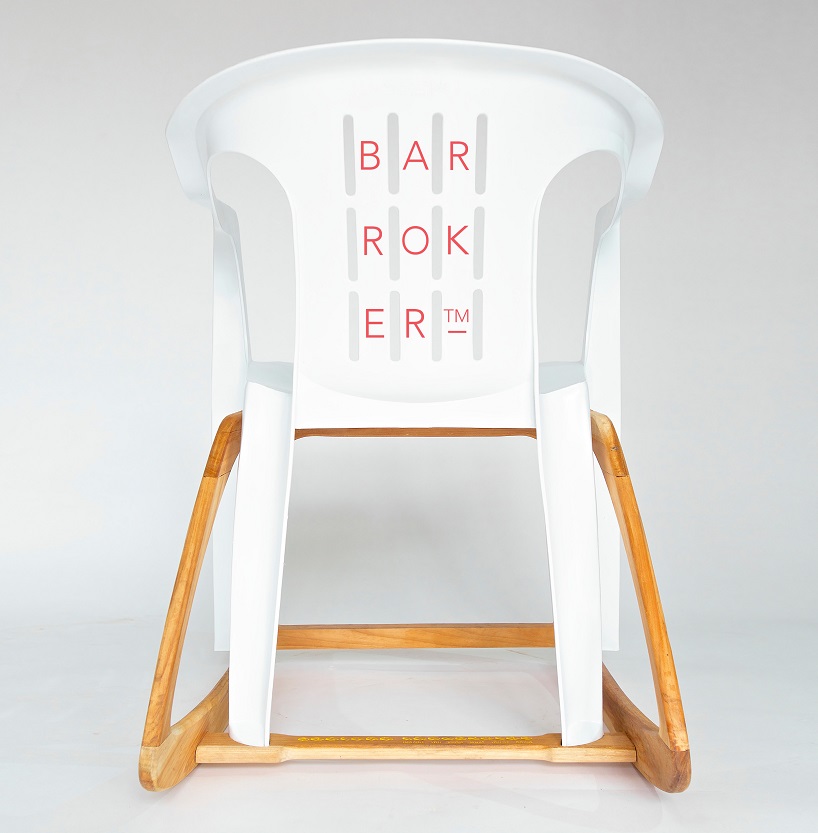 seniman's 'bar roker' rocking chair combines plastic mold and balinese reclaimed wood